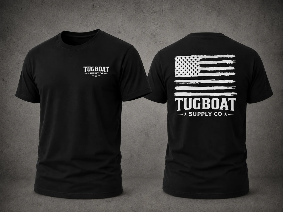 Distressed Flag shirt in Black, front and back