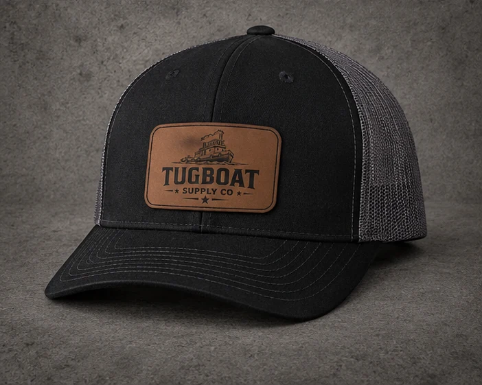 Black and Grey Richardson 112 Tugboat leather-patch hat